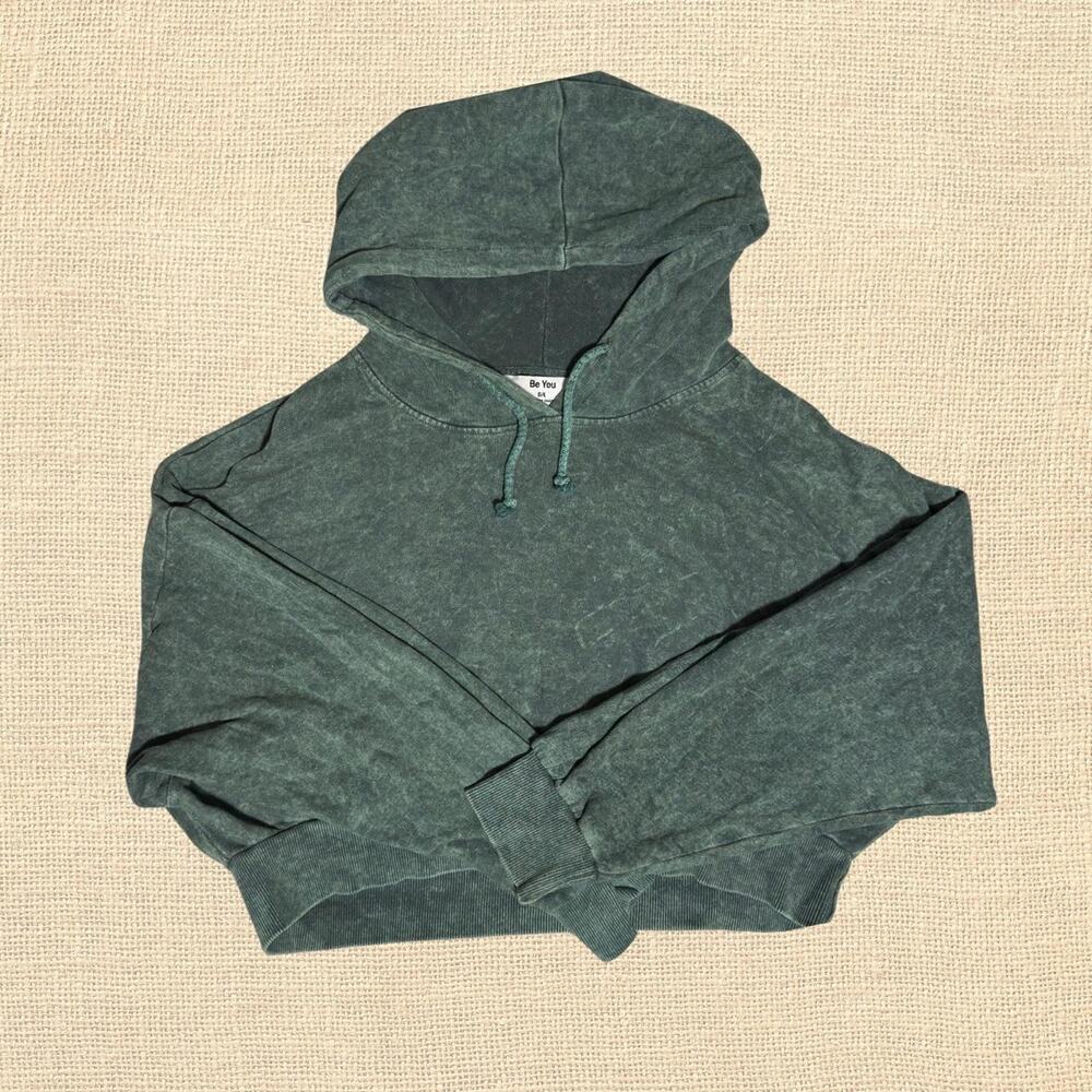 Green Marble Style Design Cropped Hoodie